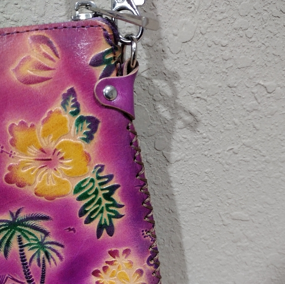 🌺🌴 Aloha From Hawaii Genuine Leather Handtooled Crossbody Bag - Picture 4 of 10